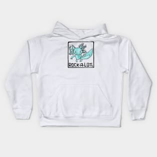 Funny Axolotl art, Axolotl Pun, Rock Music, Rock a lotl Axolotl Kids Hoodie